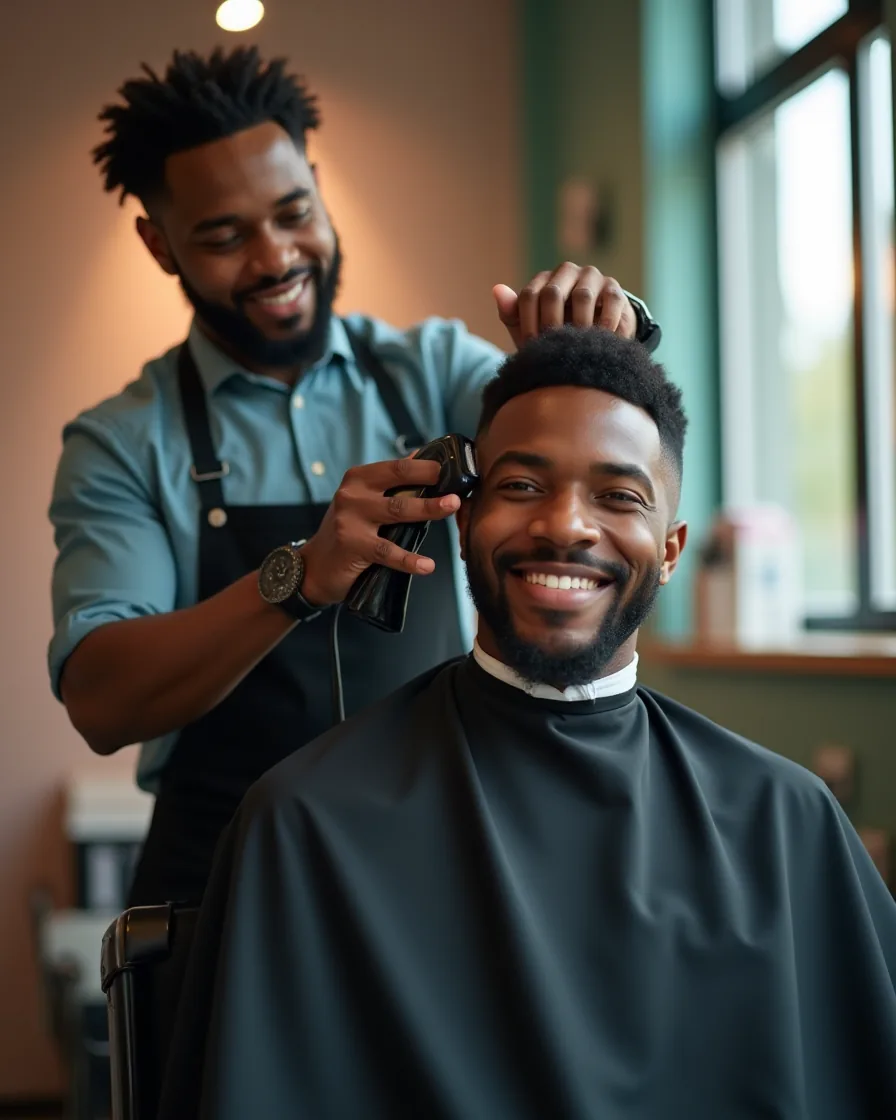 Barber giving a client a skin fade