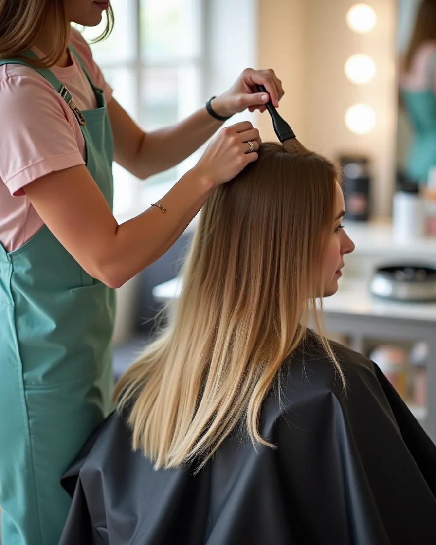 Colorist painting balayage onto a client's hair