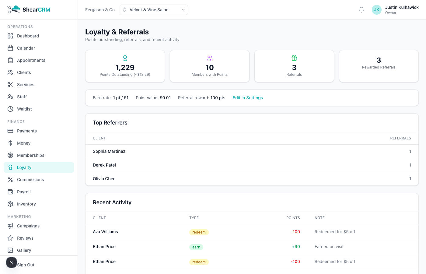 Loyalty & Referrals screenshot