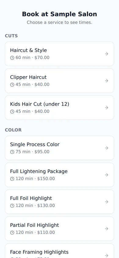 Booking a barber on a phone