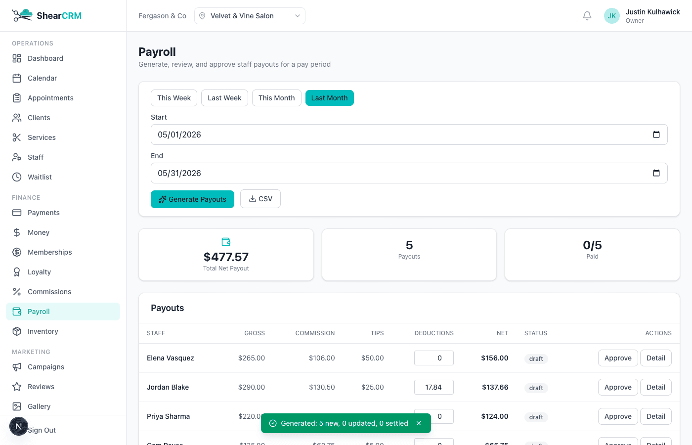Payroll screenshot